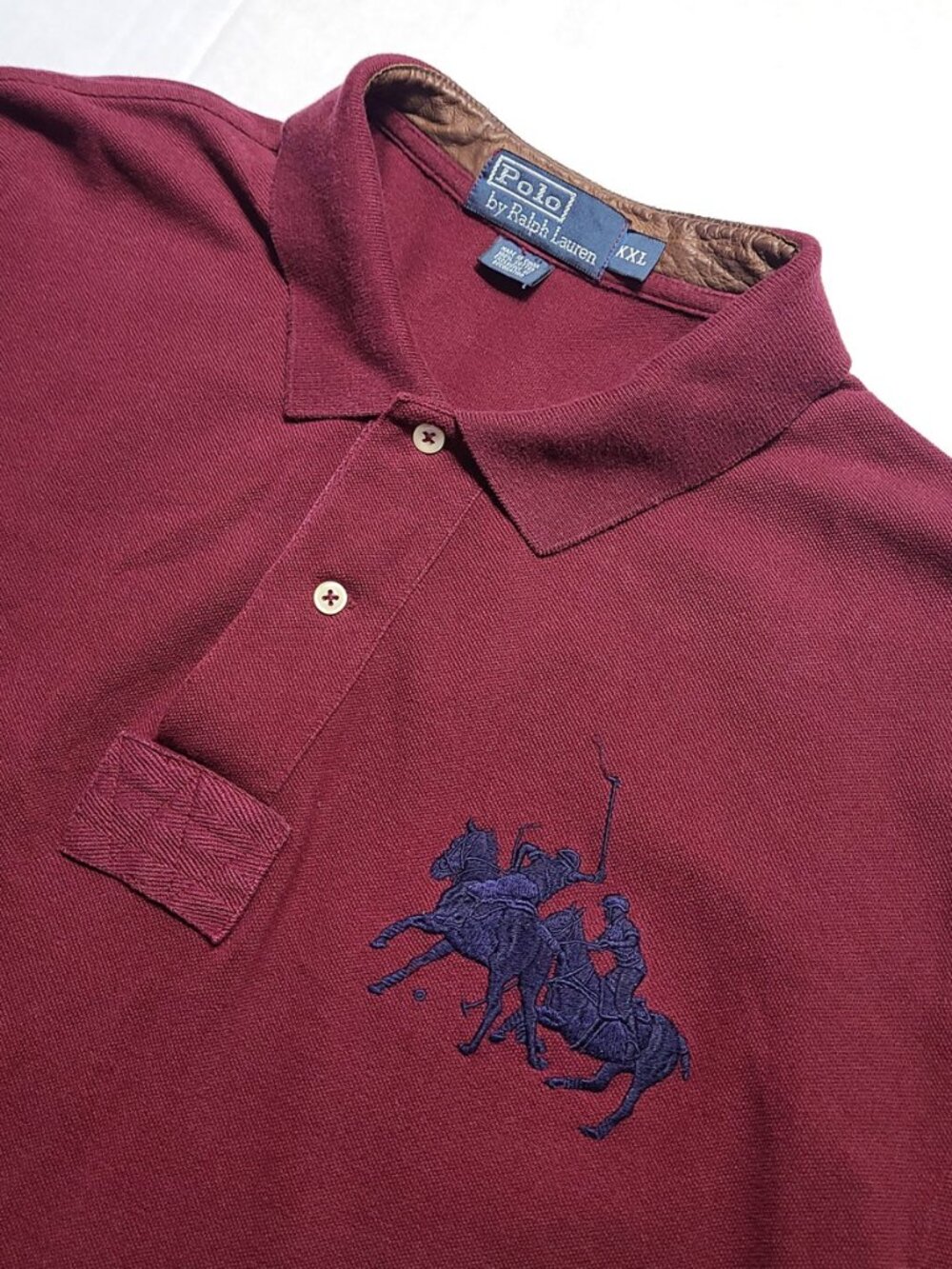 Vintage Polo Ralph Lauren Long Sleev Polo Men's 2XL Dual Match Big Pony Leather